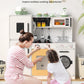 Babytronic Wooden Kitchen Playset for Kids, Interactive Toy Kitchen with Lights & Sounds, White, Ages 3+, Includes Oven & Microwave