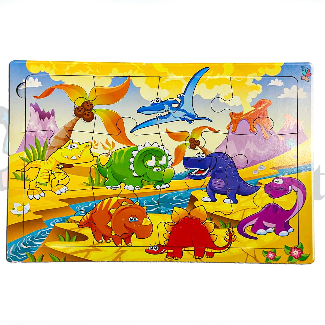Khilonewale Kids Dinosaur Wooden Jigsaw Puzzle: A Fun and Educational Toy Designed for Kids (Ages 38). This Set Includes 12 Pi