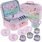 Jewelkeeper Tea Set for Little Girls - 15-Piece Tin Tea Party Set, Ballerina Design - Safe and Durable Toy Kids Tea Set with Car