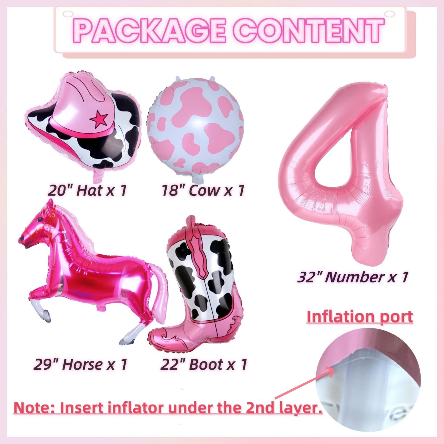 Kwuz Cowgirl Balloons Western Cowgirl 4th Birthday Party Decorations, Farm Themed Girls Rodeo Birthday Party Decor Supplies Favo