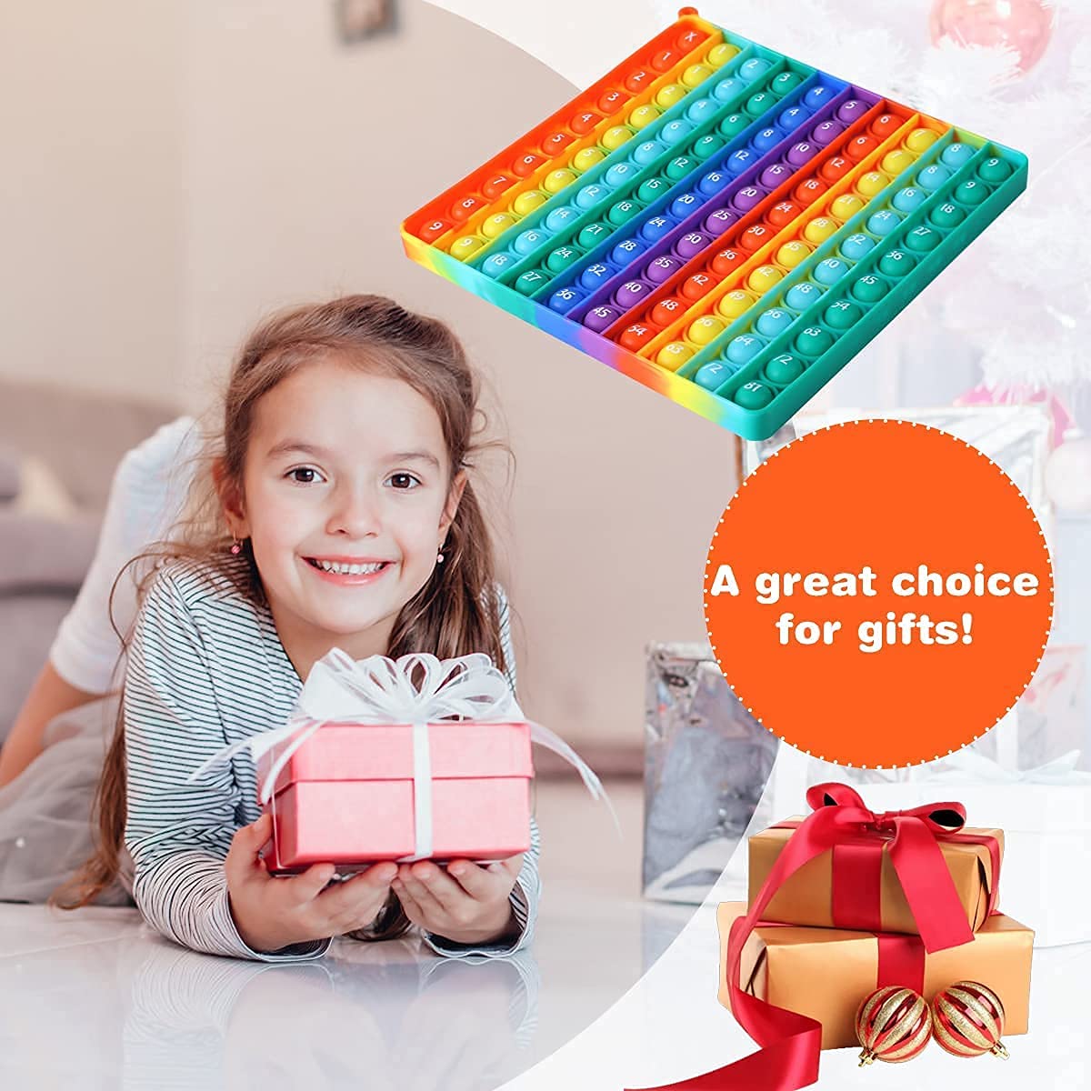 Ak-Ship 7.8In Big Size P0Pp Math Toys , Rainbow Square Fidget Ttoy 100Bubbles Stress Relieving Fidget Game For Teachers To Create Kinds Of Math Manipulatives?With 1-100 Numbers Tables?