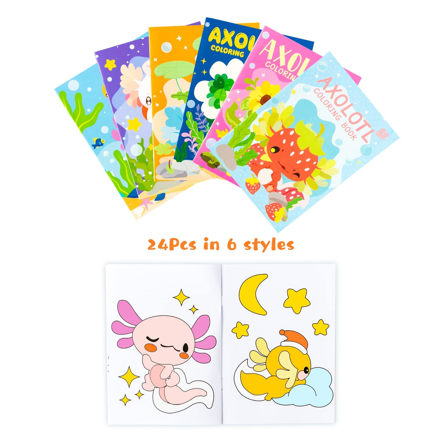 Dvbonike 24Pcs Axolotl Coloring Books Amphibian Theme Diy Art Booklet With Cool Drawing Patterns Birthday Party Favors Halloween