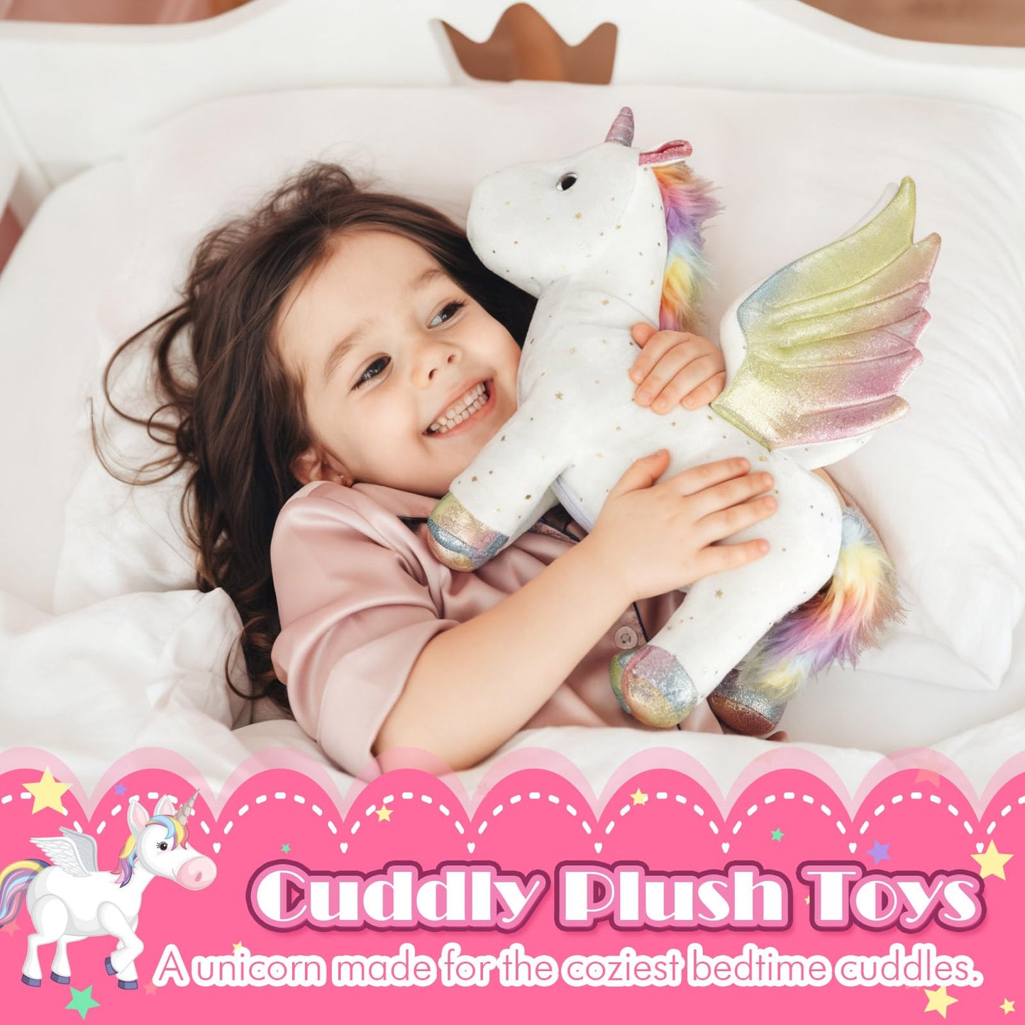 Hollowfly Unicorn Plush Toy Set - 5 Pcs, Large & Small, PP Cotton, White/Pink/Blue/Purple/Gold, DUC-Hollowfly-3821
