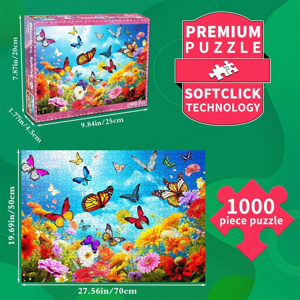 Jigsaw Puzzles for mature-themeds 1000 Piece Puzzle for mature-themeds 1000 Pieces Puzzle 1000 Pieces-Colorful Butterfly and Flowers