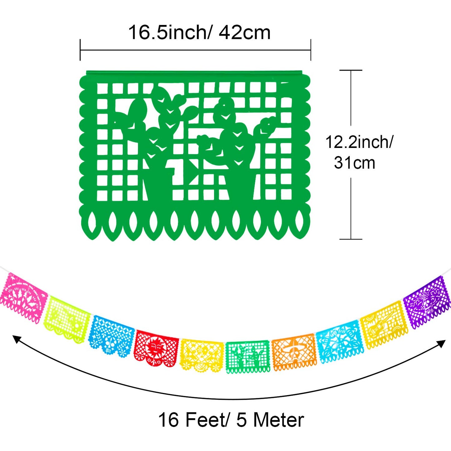 Zhanmai 5 Packs Mexican Party Banners, Papel Picado Banner Set, 10 Patterns, 80 ft, Plastic, Rectangular, Multi Colored, Fiesta,