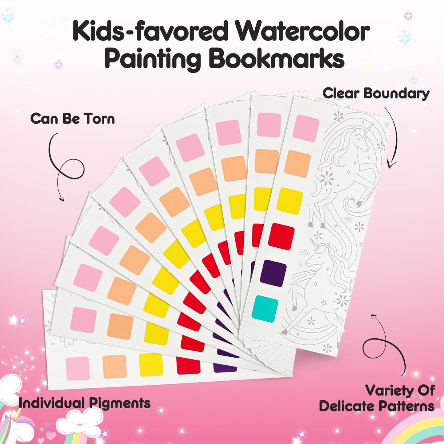 Watercolor Painting Coloring Books Pocket Watercolor Paint Bookmarks, Mess Free Paint with Water Set, Travel Class Activities Ar