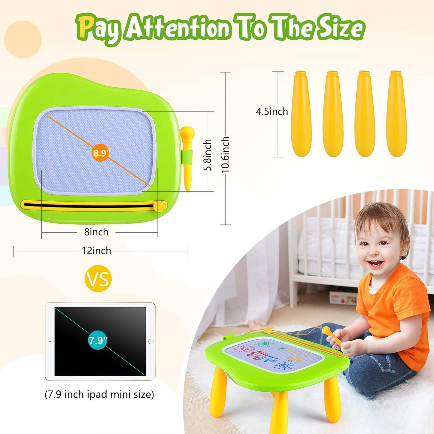 Smasiagon Toddler Toys Age 1-2 Year Old Boys Girls, Magnetic Drawing Doodle Board Pad Educational Learning Toys For 1 2 3 Year Old Boys Girls Gifts Birthday Party (Green)