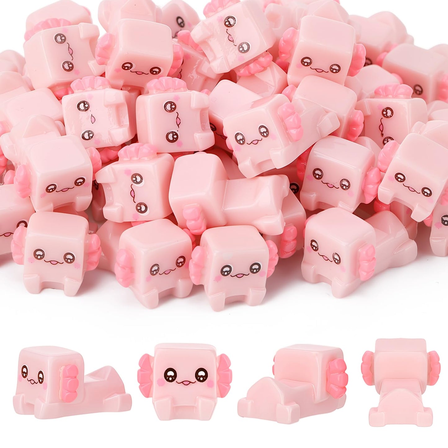 Ggstddup 50 Pcs Mini Resin Axolotl, Retro Pixel Axolotl, Tiny Cube Axolotl Figures, Cute Block Shape Axolotl Ornament For Landsc