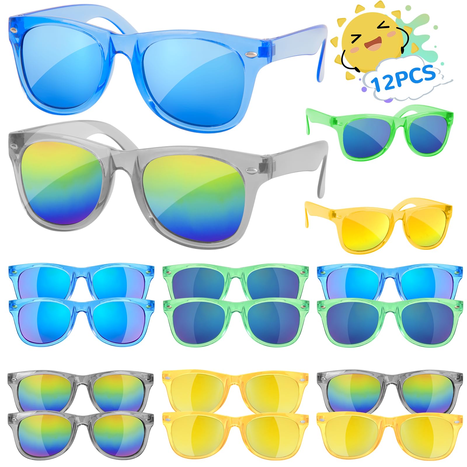 Rugort Kids Sunglasses Bulk Party Favors - 12 Packs Boys Girls Sunglasses For Kids Age 3-8 With Uv 400 Protection, Neon Sunglass