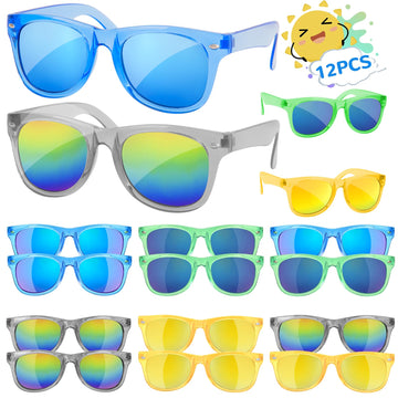 Rugort Kids Sunglasses Bulk Party Favors - 12 Packs Boys Girls Sunglasses For Kids Age 3-8 With Uv 400 Protection, Neon Sunglass