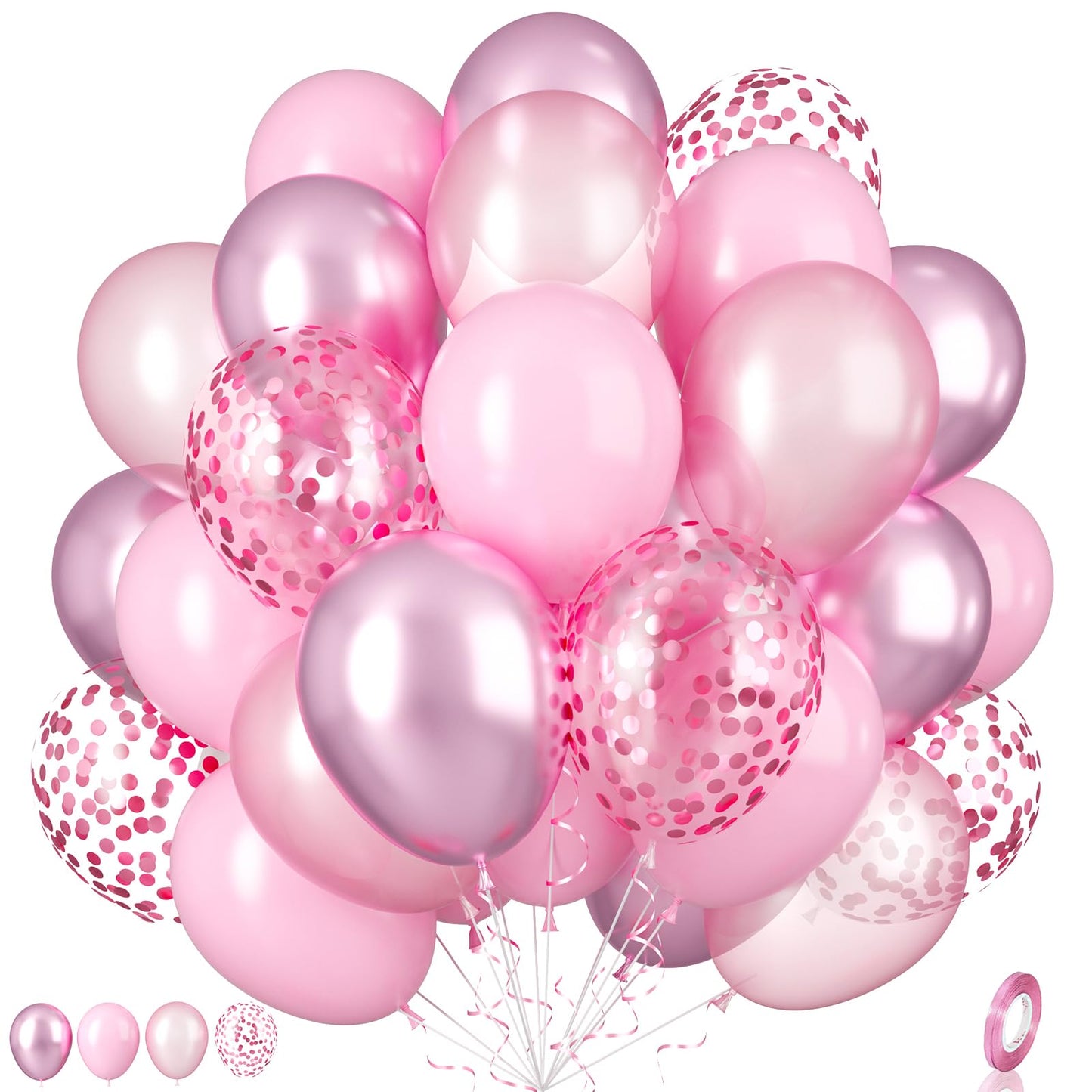 Pink Balloons, 55Pcs Pastel Pink Party Balloons 12 Inch Light Pink Balloons Pearl Pale Pink Latex Balloons Metallic Pink Balloon