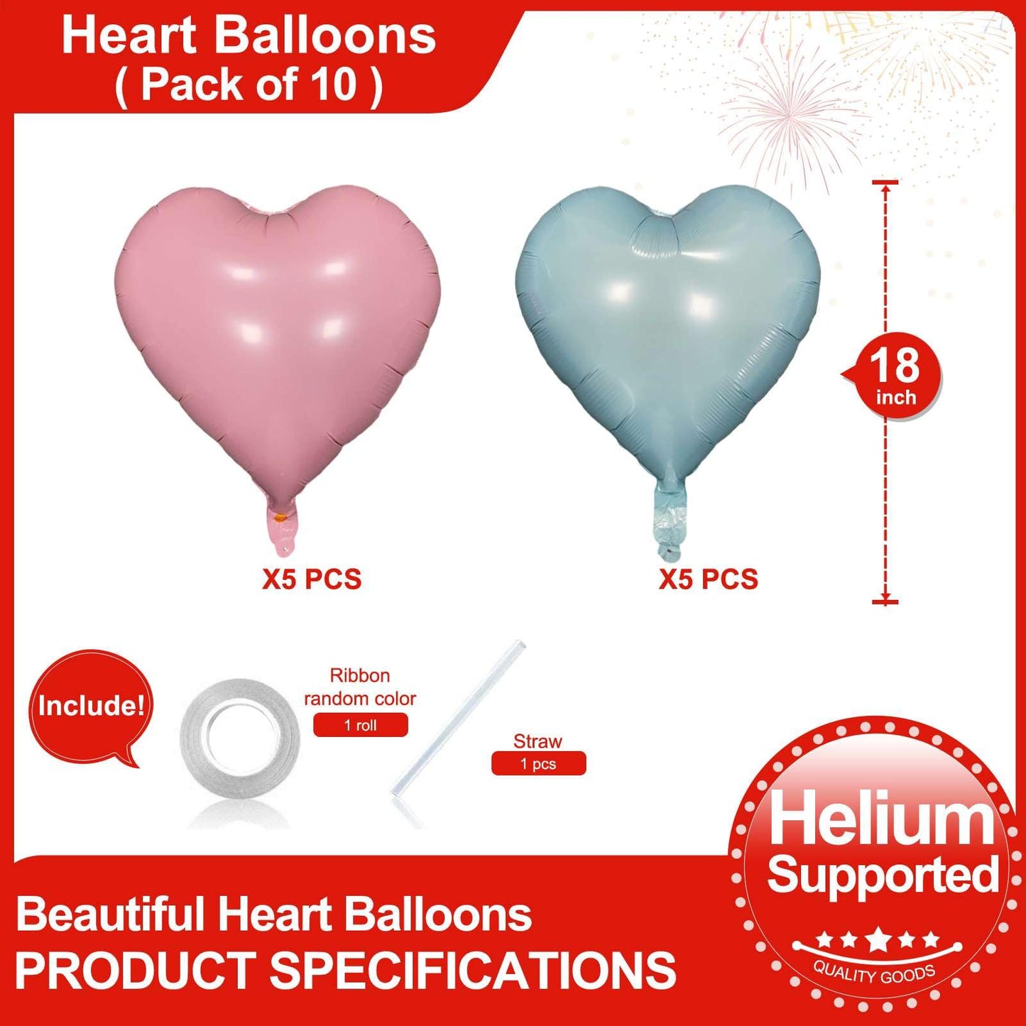 Lovoir 10 Pcs Pastel Pink Blue Heart Shape Foil Mylar Balloons 18 Inch Love Balloons For Valentine'S Day Birthday Party Decorati