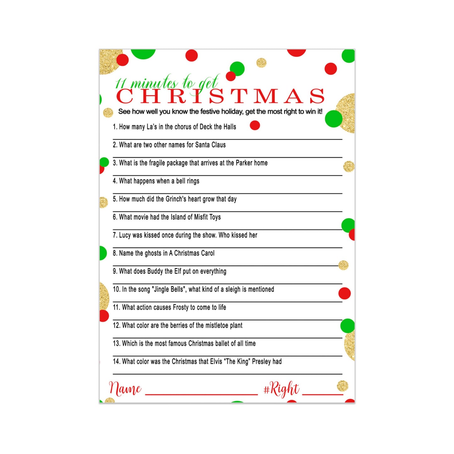 Paper Clever Party Christmas Trivia Game - 25 Guest Pack, Cardstock, Multicolor, Office & Holiday Fun, Model 12minxmasgame01