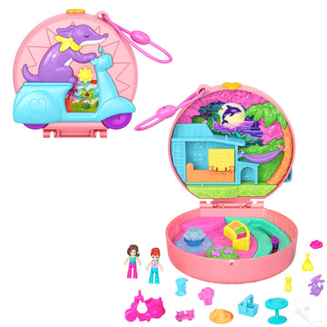 Polly Pocket Dolls & Playset, Adventure Moped Compact, Travel Toy With 2 Micro Dolls & Pet, Plus Animal & Vehicle Accessories