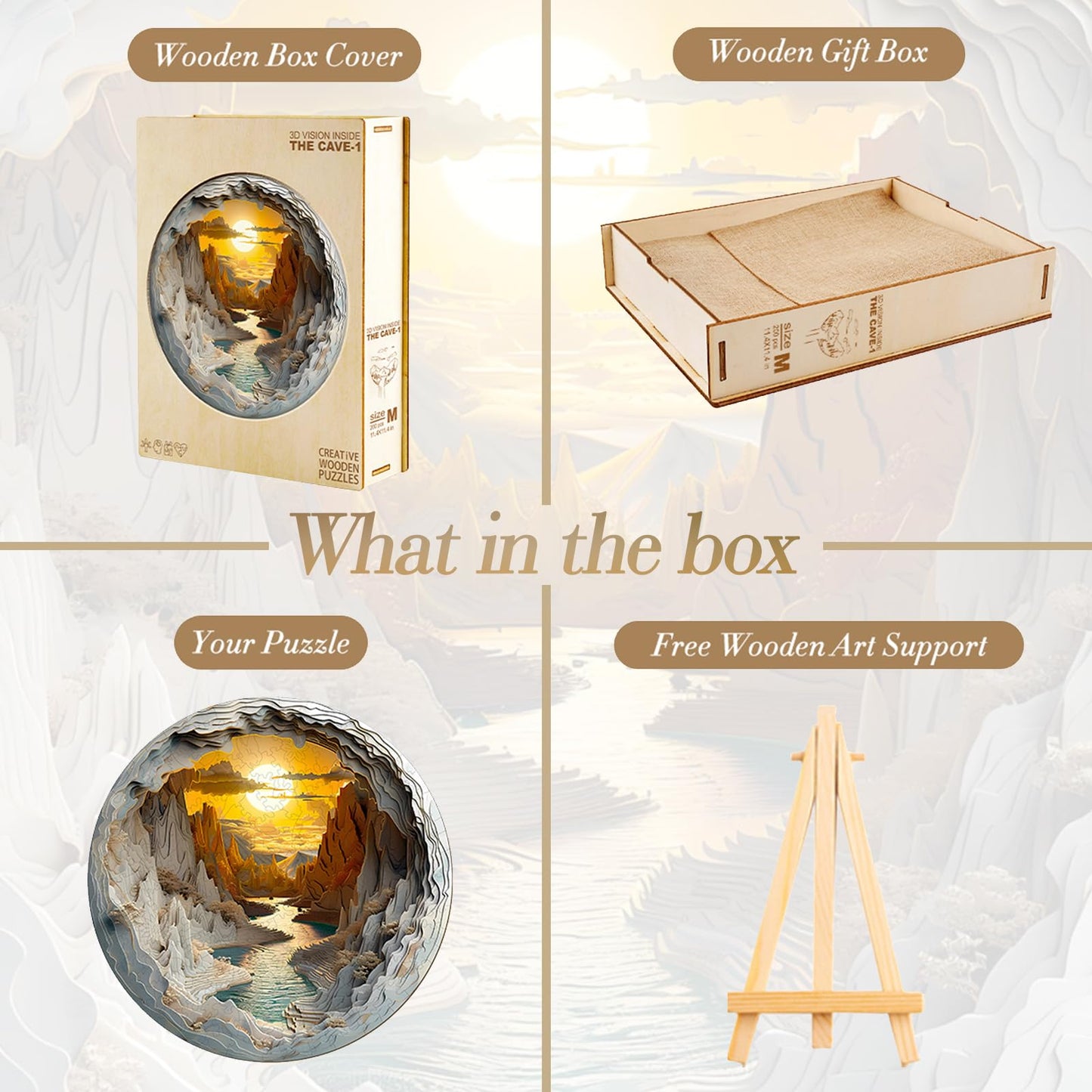 Wooden Puzzle for mature-themeds-3D Vision Effect Wooden Puzzle Unique Shape Advanced Cave Wooden Jigsaw Puzzle for mature-themed  Wood Puzzles Challenge Wooden Jigsaw Puzzle (M-11.4 * 11.4in-200pcs)