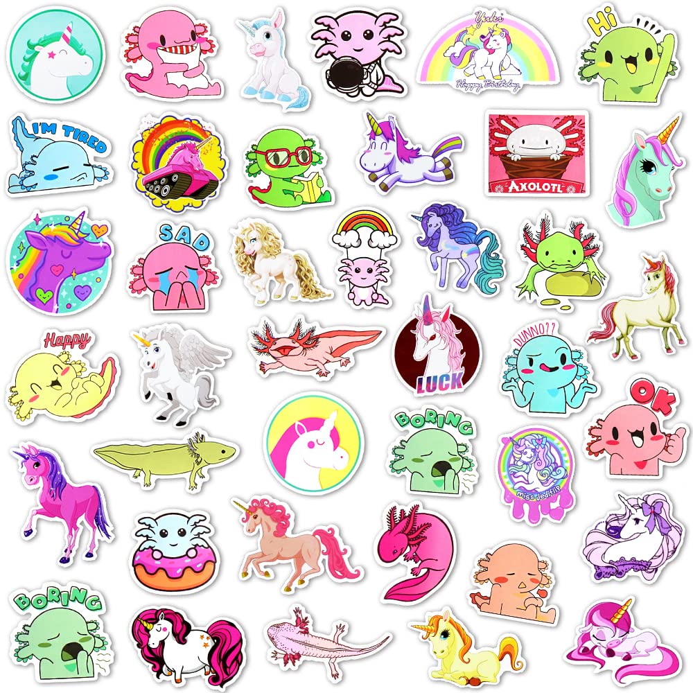 Susihi 80Pcs Cute Axolotl Stickers For Water Bottles Unicorn Stickers For Kids Girls Axolotl Waterproof Vinyl Stickers Bulk