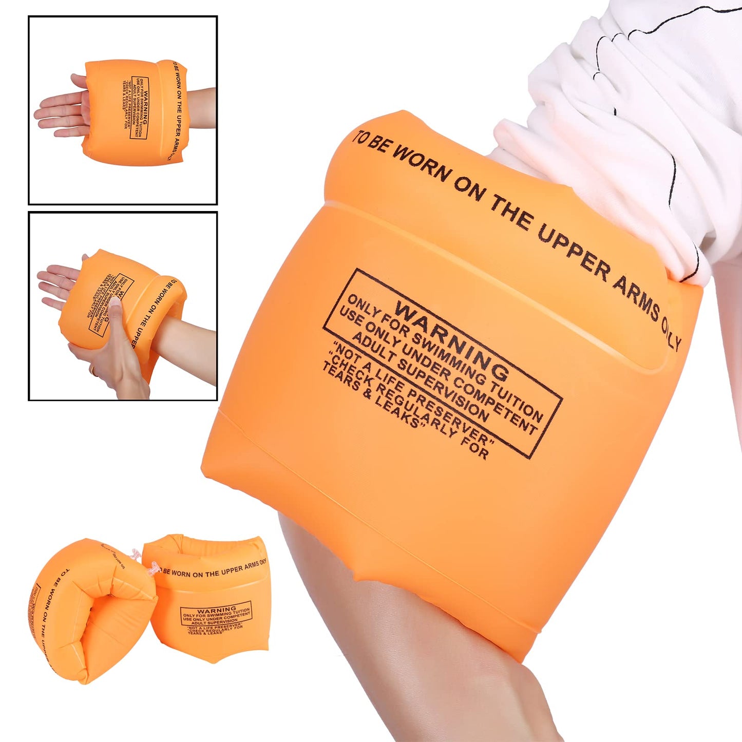 4 Pcs Arm Floaties Inflatable Swim Arm Bands Floater Sleeves Swimming Rings For Kids Toddlers And Adults(Orange)