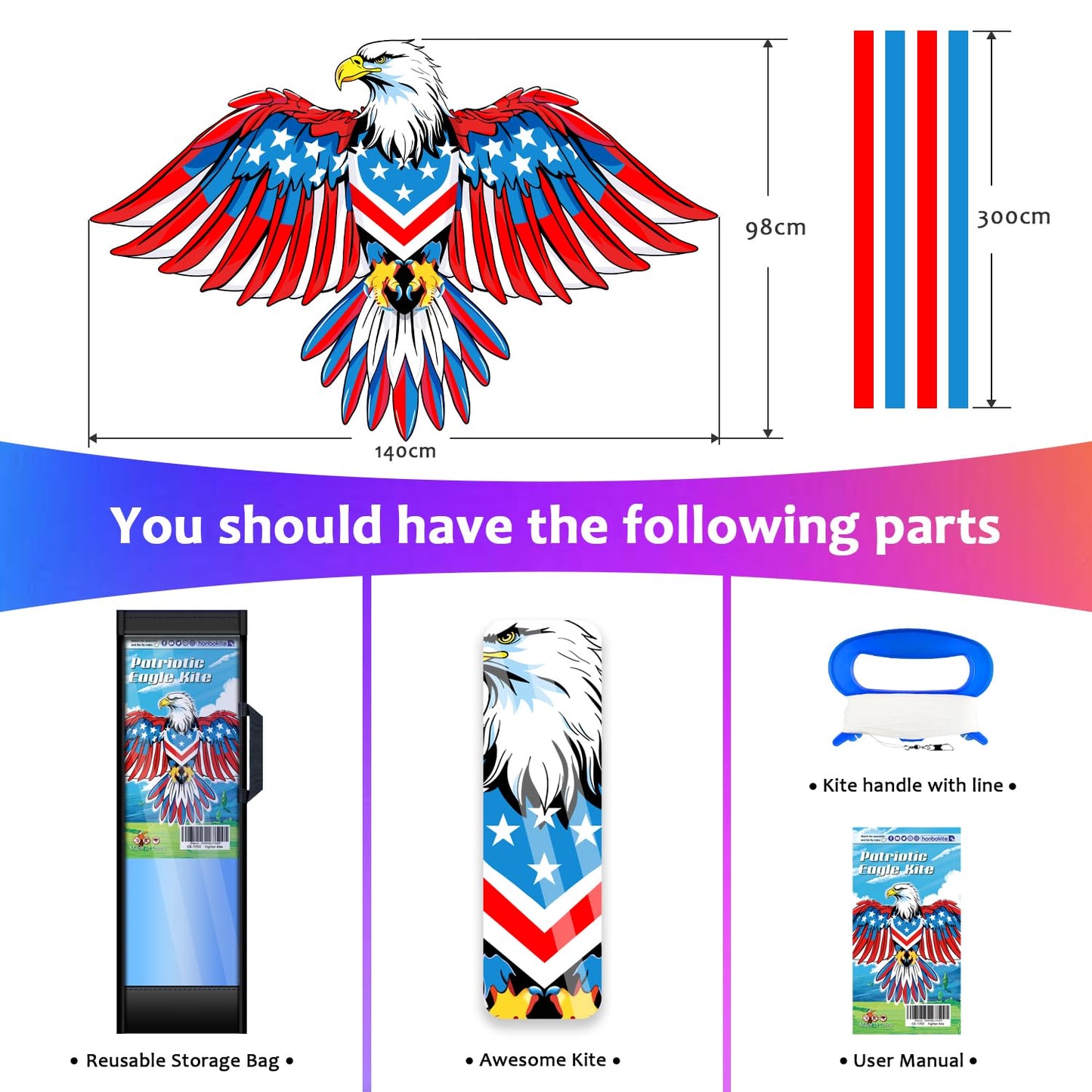 Honbo Eagle Kite, America Flag Kite For Kids And Adults. Wonderful Beginner Kite For Boys And Girls, Suitable For Ages 8-12, Bes