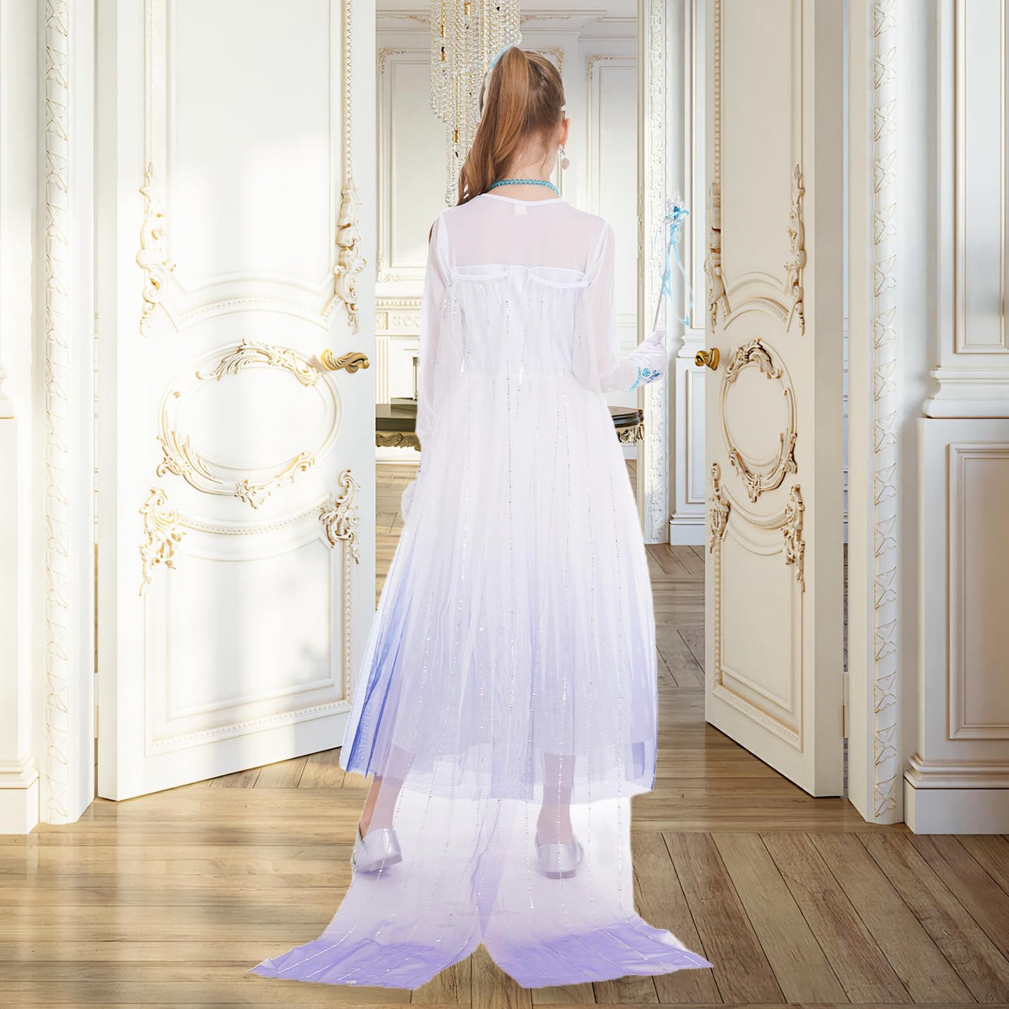Jeroesja Princess Dresses For Girls - Classy Queen Of Snow Princess Costume With Accessories - Dress Up Clothes For Halloween