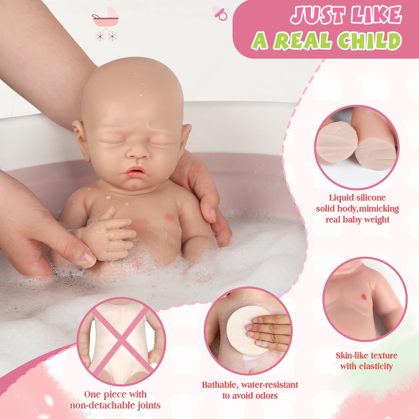 IVITA 12 inch Lifelike Sleeping Full Platinum Silicone Baby Doll Realistic Eye Closed Newborn Baby Doll Real Life Silicone Baby