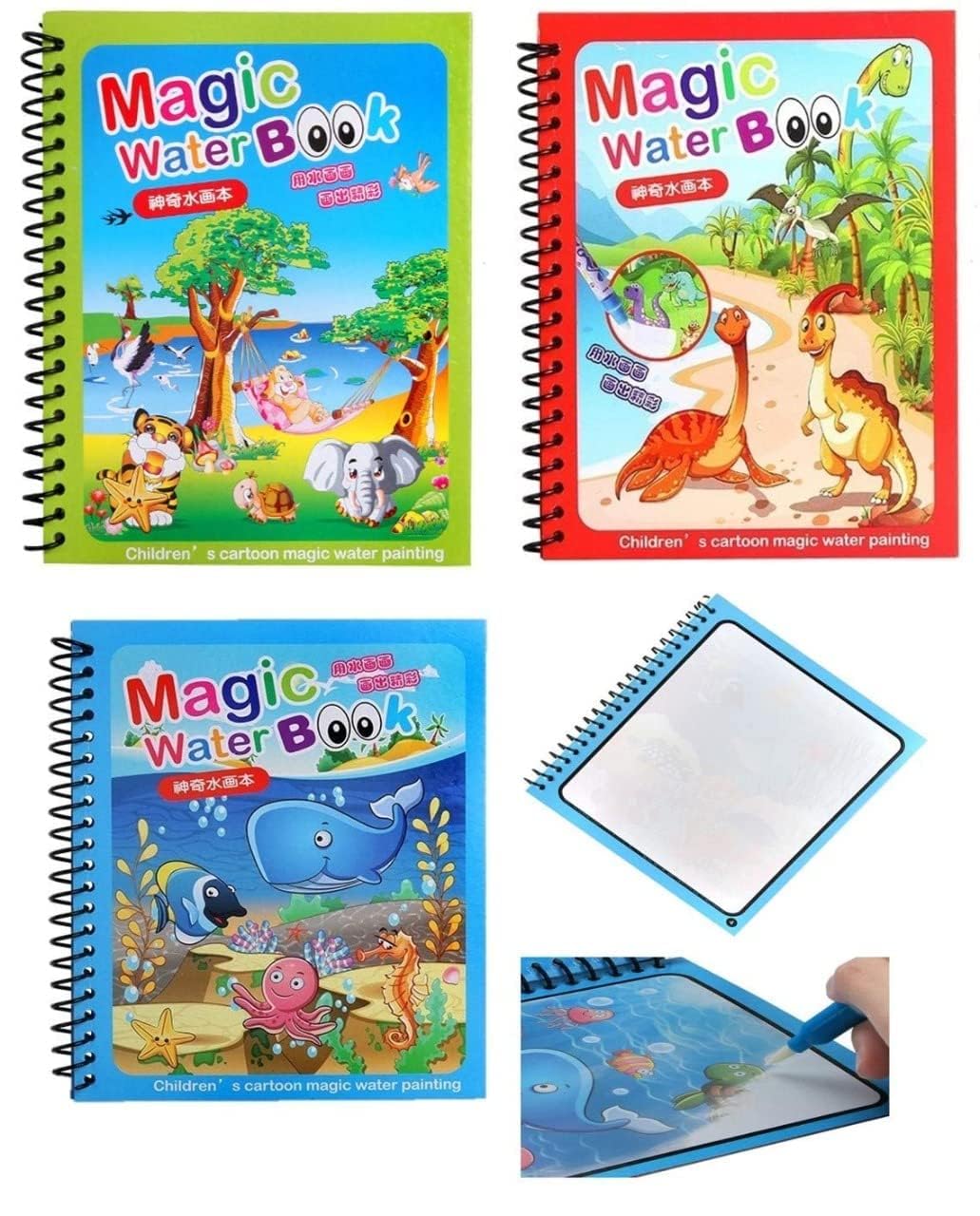 LARYNX Reusable Magic Coloring Water Book Doodle with Magic Pen Painting Board for Children Education Drawing Pad (Random Design