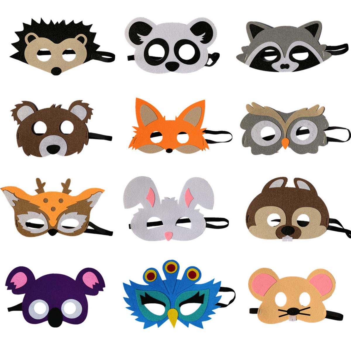 FLOWERBB 12pc Forest-Friends Animals Felt Face Costume Woodland Creatures Animal Cosplay Camp Themed Party Favors Supplies for K