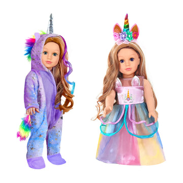 Wondoll 2-Sets 18-Inch Doll-Clothes Set - Unicorn Clothes With Hair Clip And Headband - Compatible With All 18 Inch Dolls Accessories For Kids