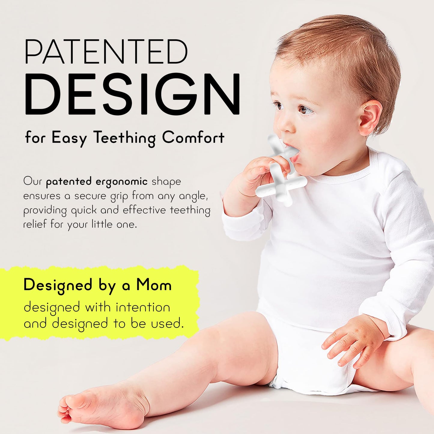 Moonjax Silicone Baby Teether - Dishwasher & Freezer-Safe, White Teething Toy for Infants & Toddlers