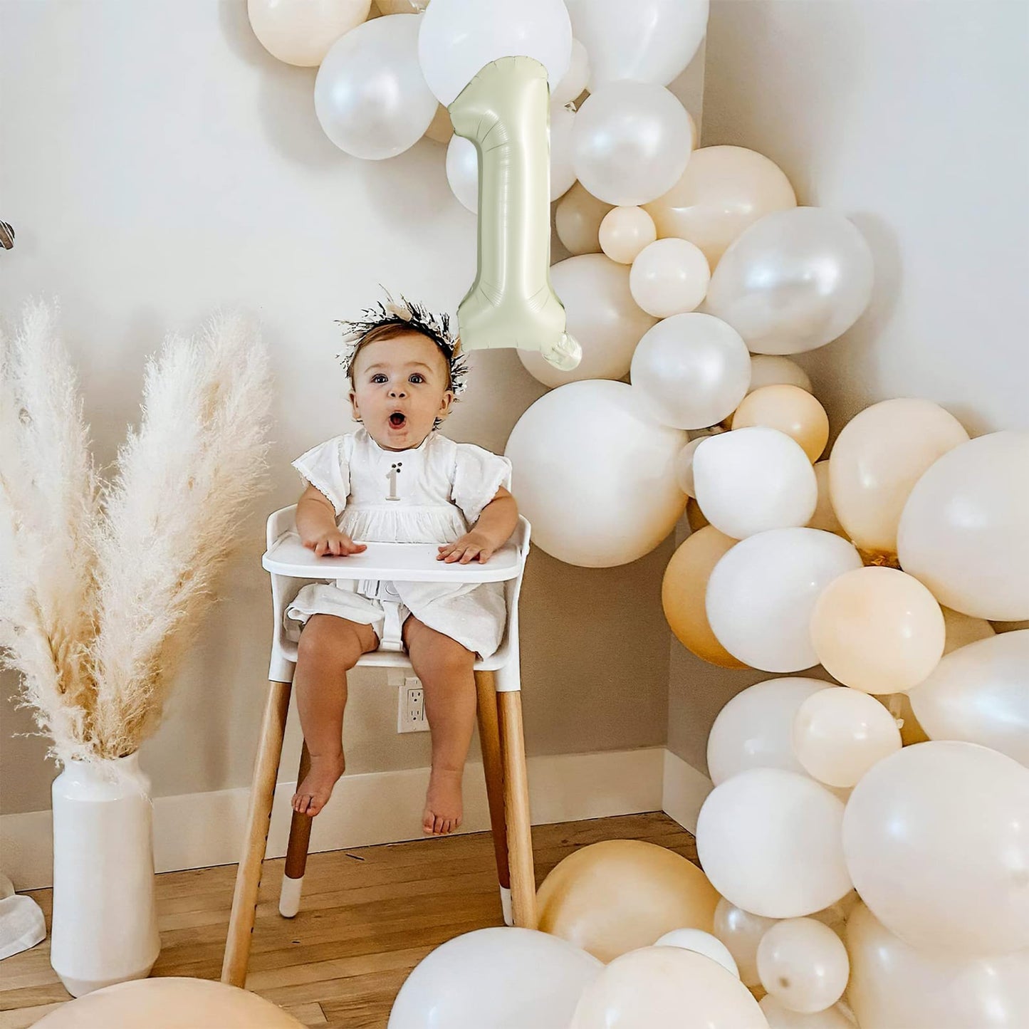 TONIFUL Number Balloons 16 Inch Cream White 0-9 Number Mylar Foil Balloons 10 Pcs Custom Digital Balloons for Birthday Party Eng
