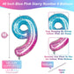 Mermaid Starry Number 9 Balloons, 40 Inch Large Purple Blue Pink Foil Number Balloons Set 0-9 For Girls, Globos De Numero 9 Heli