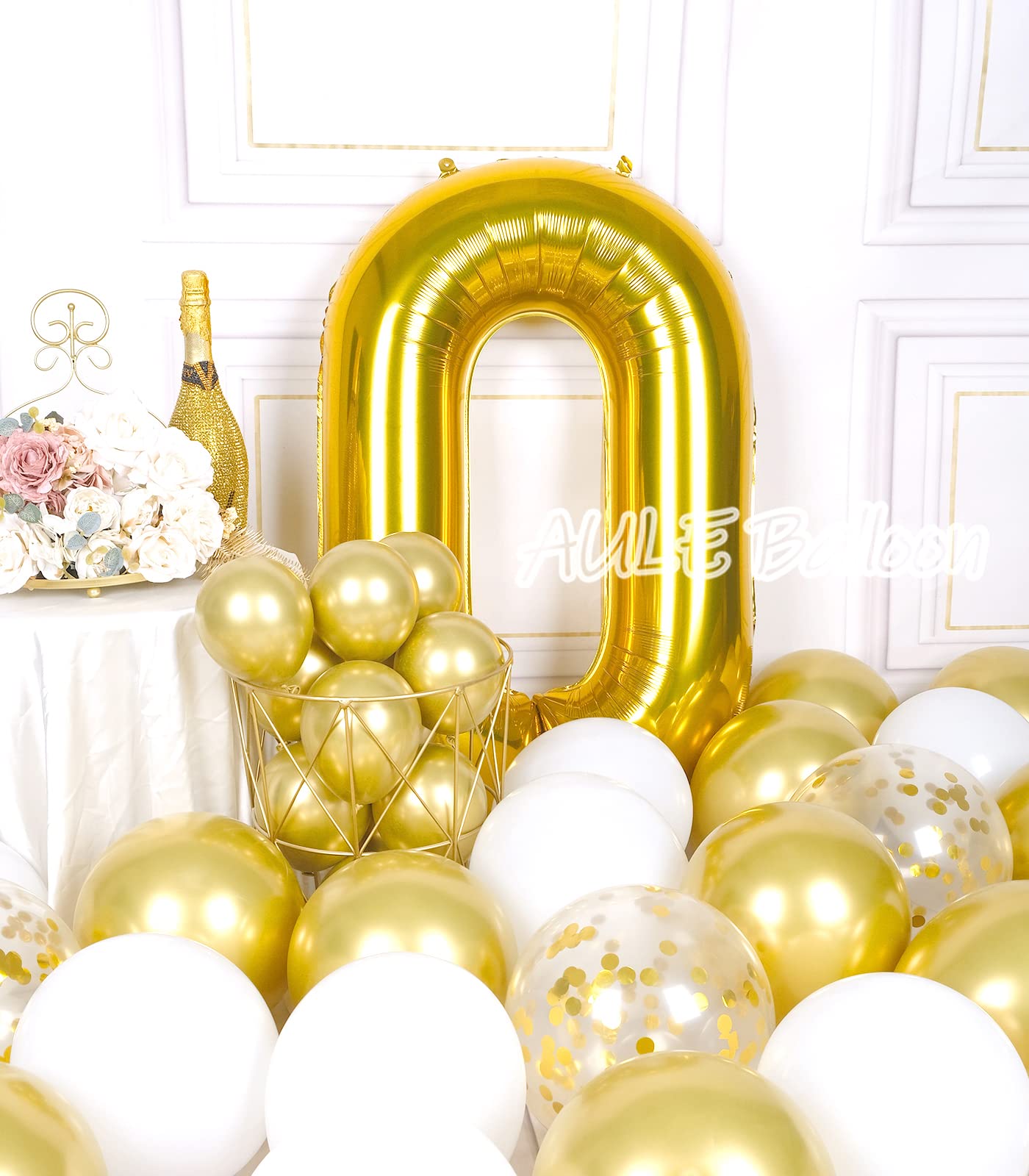 Aule 40 Inch Big Gold 0 Balloon Number Large Foil Helium Number Balloons 0-9 Jumbo Giant Happy 0Th Birthday Party Decorations Fo
