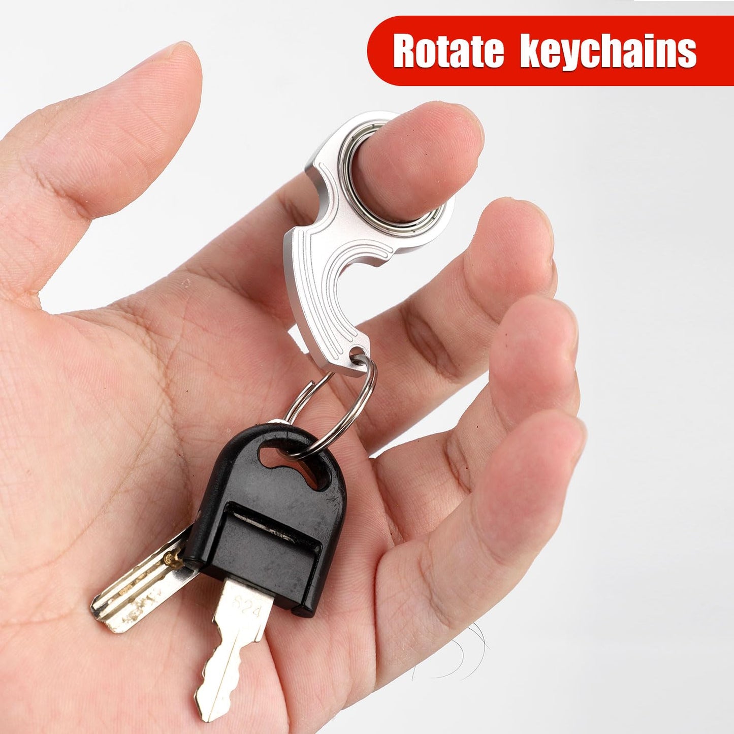 2Pcs Key Chain Spinner Toys 0.67' Inner Diameter With 2Pcs Key Rings, Finger Fidget Keychain Key Ring Spinner Toy Gifts For Kids Adults Finger Exercising Anxiety Relief (Silver, Red)
