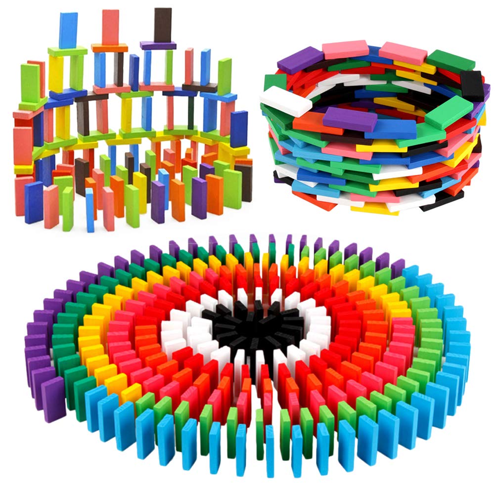 Bigotters Wooden Dominoes Blocks Set, 360 Pieces, 12 Colors, Educational Racing Game For Boys And Girls,Kids Party Favor
