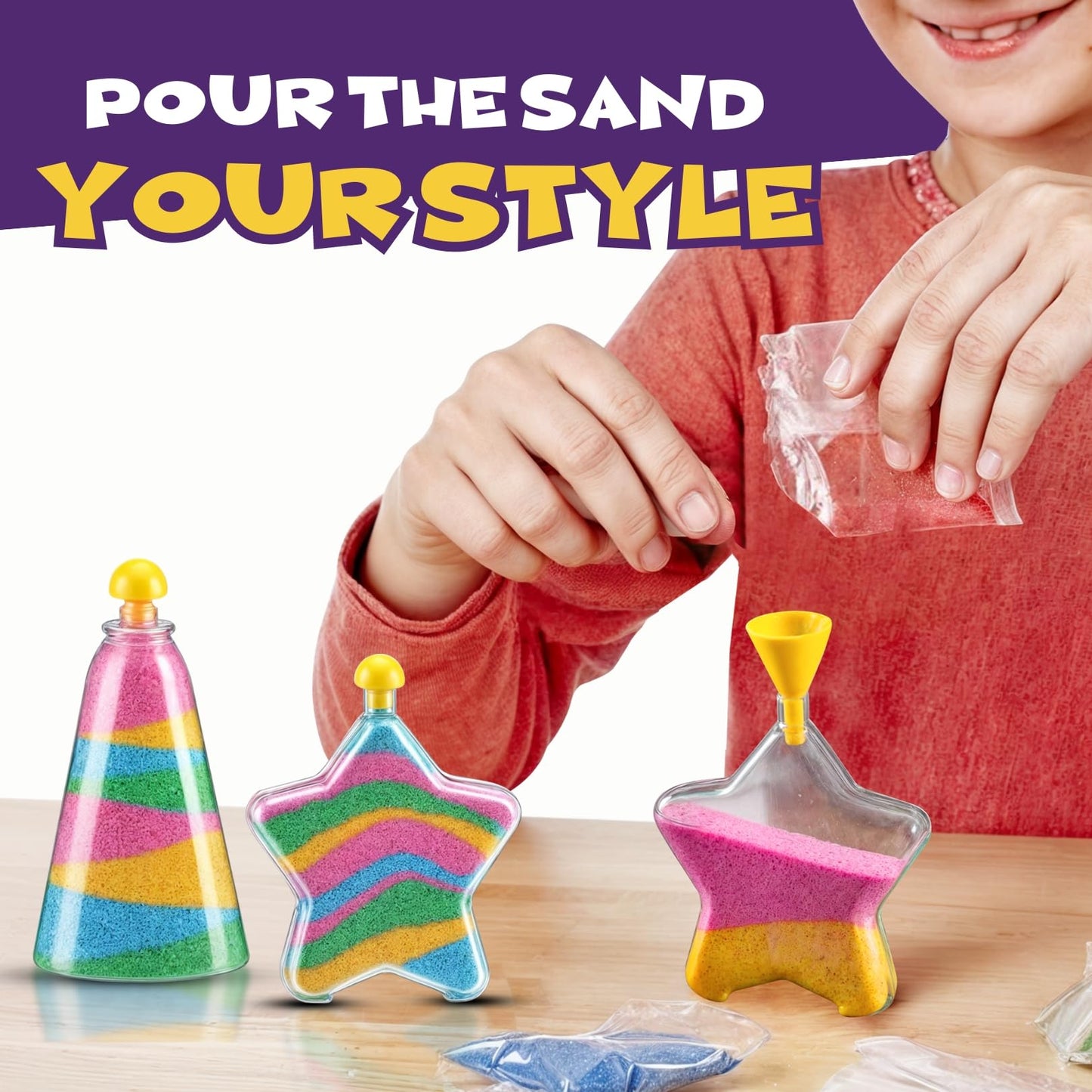 12 Pack: Sand Art Kits for Kids - Create Your Own Colored Sand Art, Includes 12 Bottles, Funnels, Sticks, 48 Bags of Sand for Ar