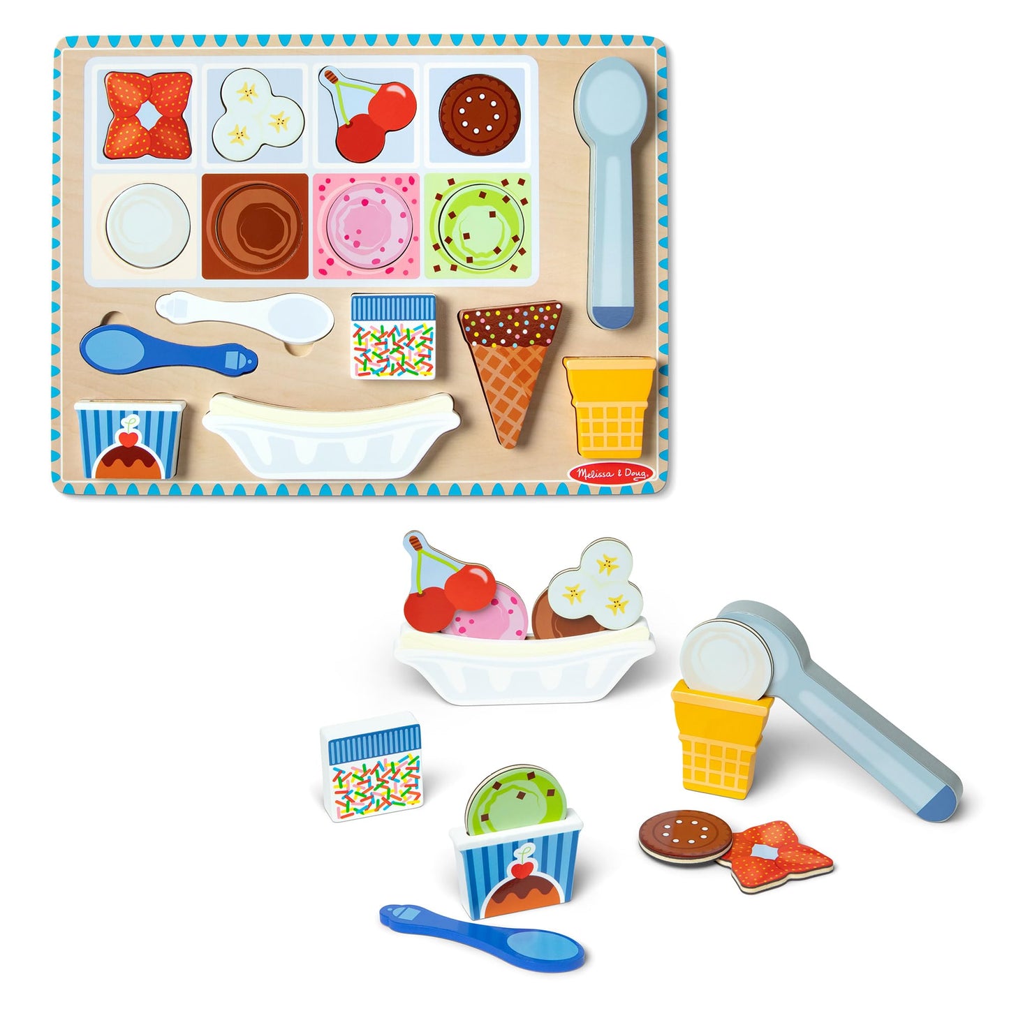 Melissa & Doug Ice Cream Wooden Magnetic Puzzle Play Set, 16 Pieces, Child Size, Multi Color, Model 31006