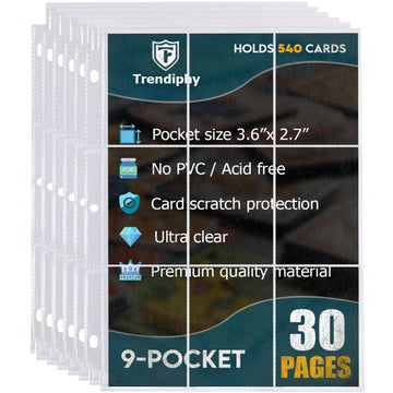 540 Pockets Trading Card Sleeves  enhanced 9-Pocket 30 Pages  Double-Sided Baseball Binder Sleeves  Protectors Binder Sheets for Baseball Cards & More - Fits 3 Ring Binder (30 Sheets) (30 Sheets)
