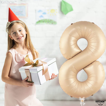 Katchon, Huge Caramel Number 8 Balloon - 40 Inch | Number 8 Balloons For Retro Party Decor | Eight Balloon Number | Neutral Party Decorations | Big 8 Balloon Number, 8Th Birthday Decorations For Girls