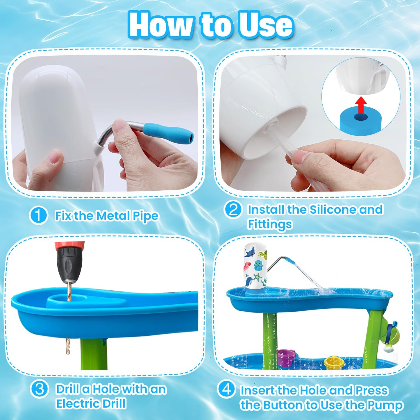 Water Table Pump, Water Pump For Water Table, Dual Motor Double Continuous Water Output, Toddler Water Table Accessories With Wa