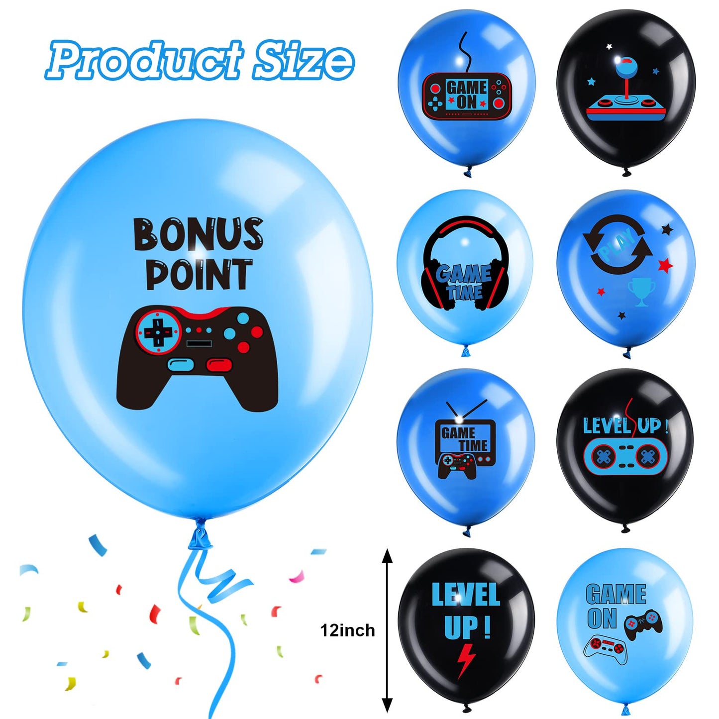 Aoriher Video Game Party Birthday Balloons Set Gaming Black Latex Theme Balloons Decorations For Teens Player Birthday Party Supplies, 36 Pieces(Blue)