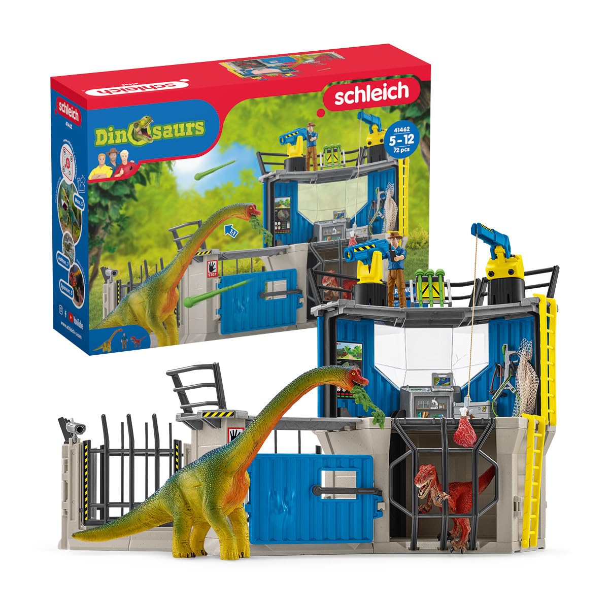 Schleich Dinosaur Toys Science Playset - 33-Piece Set Research Station With Brachiosaurus, Velociraptor, Men Scientist Action Fi