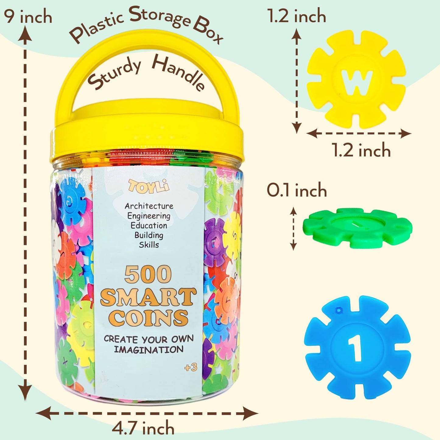 TOYLI Smart Coins Set - 500 Interlocking Discs, STEM Toys, Small Size, Multicolored, Model TOYL-1025