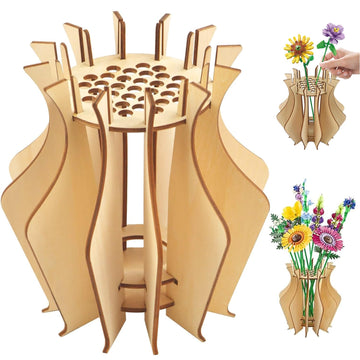 Wooden Vase For Lego Flowers, Vase Building Set For Roses, Wooden Puzzle Flower Vase For Lego Flower Bouquet Building Set, Displ