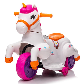 Unicorn Ride On Toys For Girls Tobbi Ride On Pony Motorized 3-Wheeler Toddler Ride On Toy Kid Car W/Music, Charging Battery, Birthday Gifts For Children, Rose Red