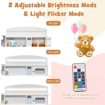 INFANS Kids Kitchen Playset with Lights, Toddler Wooden Pretend Cooking Set with Coffee Maker Ice Maker Stove Sink Microwave 2 S