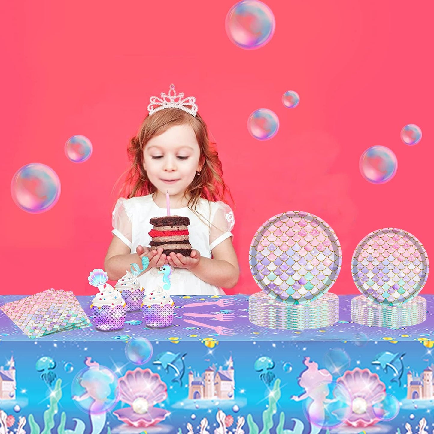 Askljeby 96 Pcs Mermaid Birthday Party Supplies Plates and Napkins Set for 24 Guests, Little Mermaid Party Decorations Ocean und