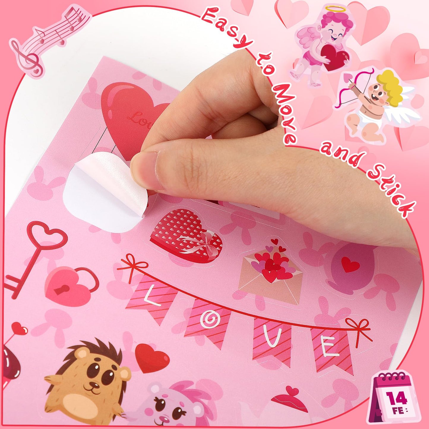 UPINS 48 Sheets Valentine Heart Stickers, Colorful Heart Stickers Kids Valentine Stickers for Labels Scrapbook Love Wedding Part