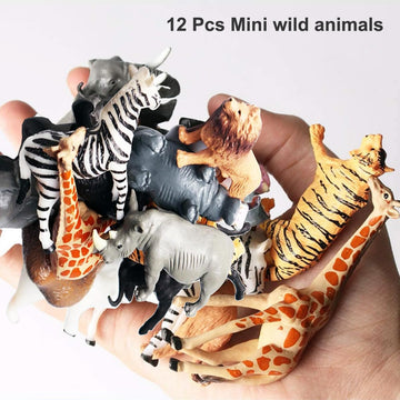 Ruson 12 Pcs Mini Safari Animals Figures Toys, Realistic Jungle Zoo Animal Figurines Cake Topper Toy Set Christmas Birthday Easter Egg Gift Party Supplies For Kids Toddlers