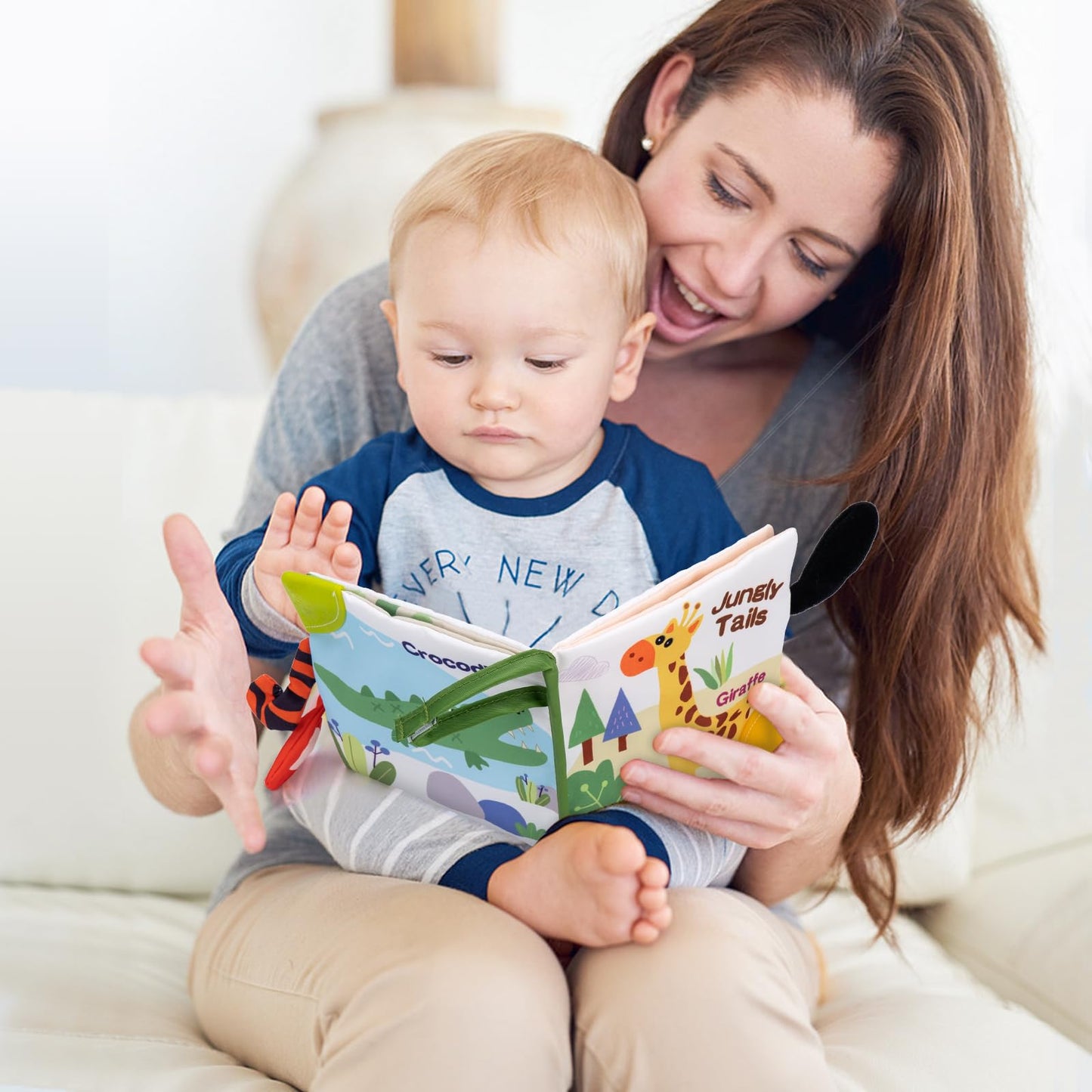 Love&Mini Baby Cloth Book - Giraffe Wildlife Crinkle Touch & Feel Book for Infants, Early Learning Tummy Time Toy for 6+ Months,