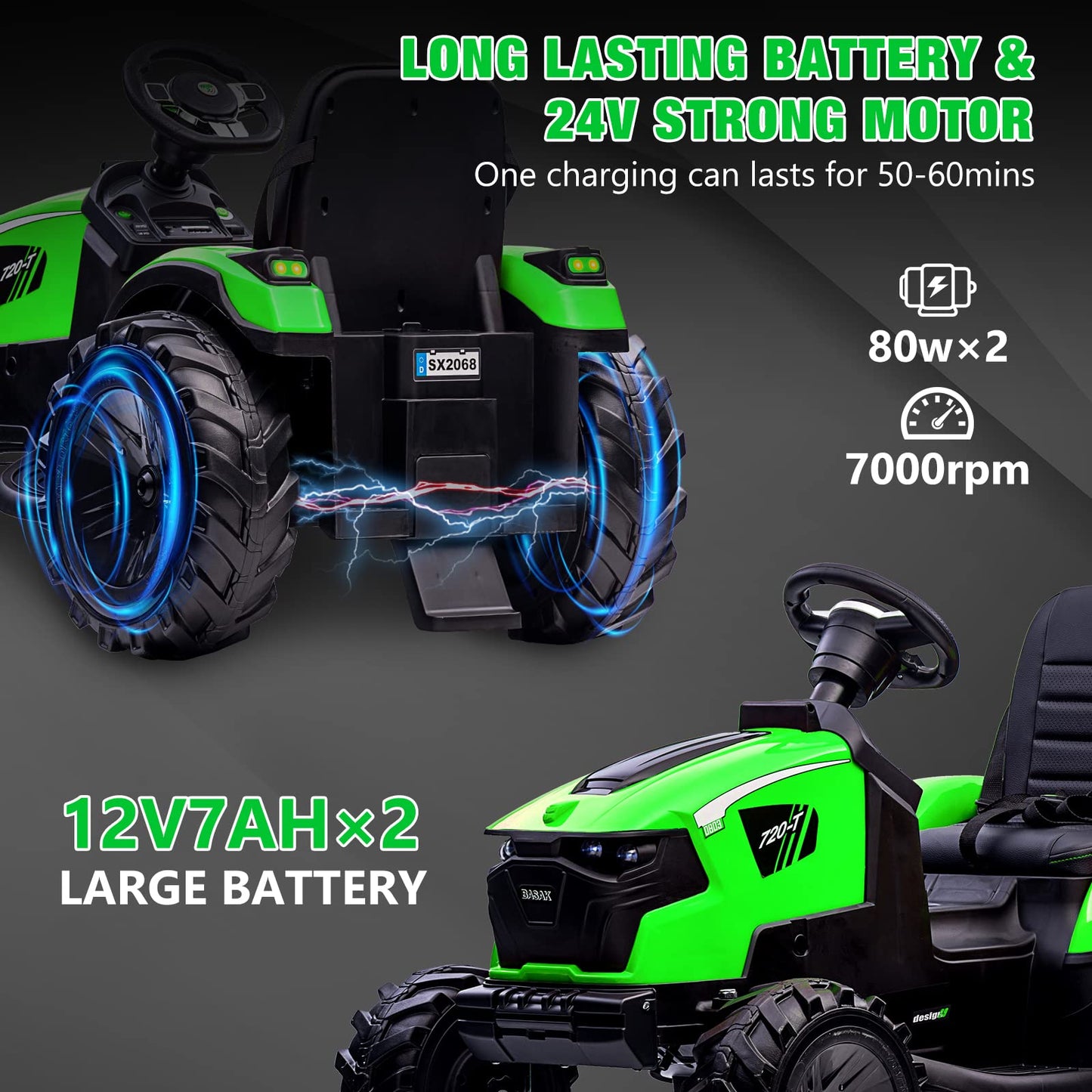 24V 3 in 1 Kids Ride on Tractor, Excavator & Bulldozer, Electric Vehicle w/Trailer, Digger, Shovel Bucket, Remote Control, EVA T