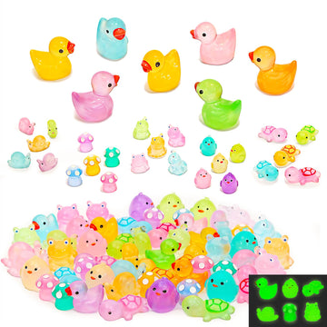 Fexia 100Pcs Mini Resin Ducks 6 Types Bulk To Hide Luminous Mini Animals Glow In The Dark For Diy Garden Dollhouse Combination S